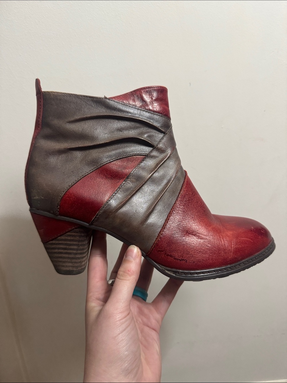 L’Artiste by Spring Step Leather Colorblock Ankle Booties EU 38 US 7.5 Red Boho - Picture 3 of 12